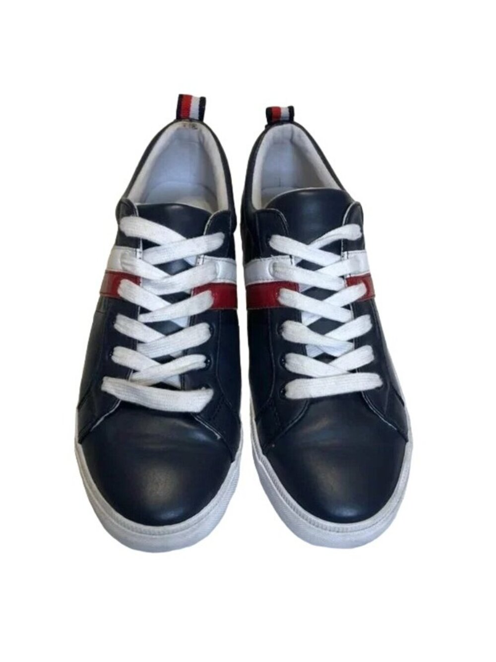 Y2k Tommy Hilfiger Sneakers 8.5 Blue w/ Red White Stripes Style Twlireal Lace Up - Picture 2 of 6